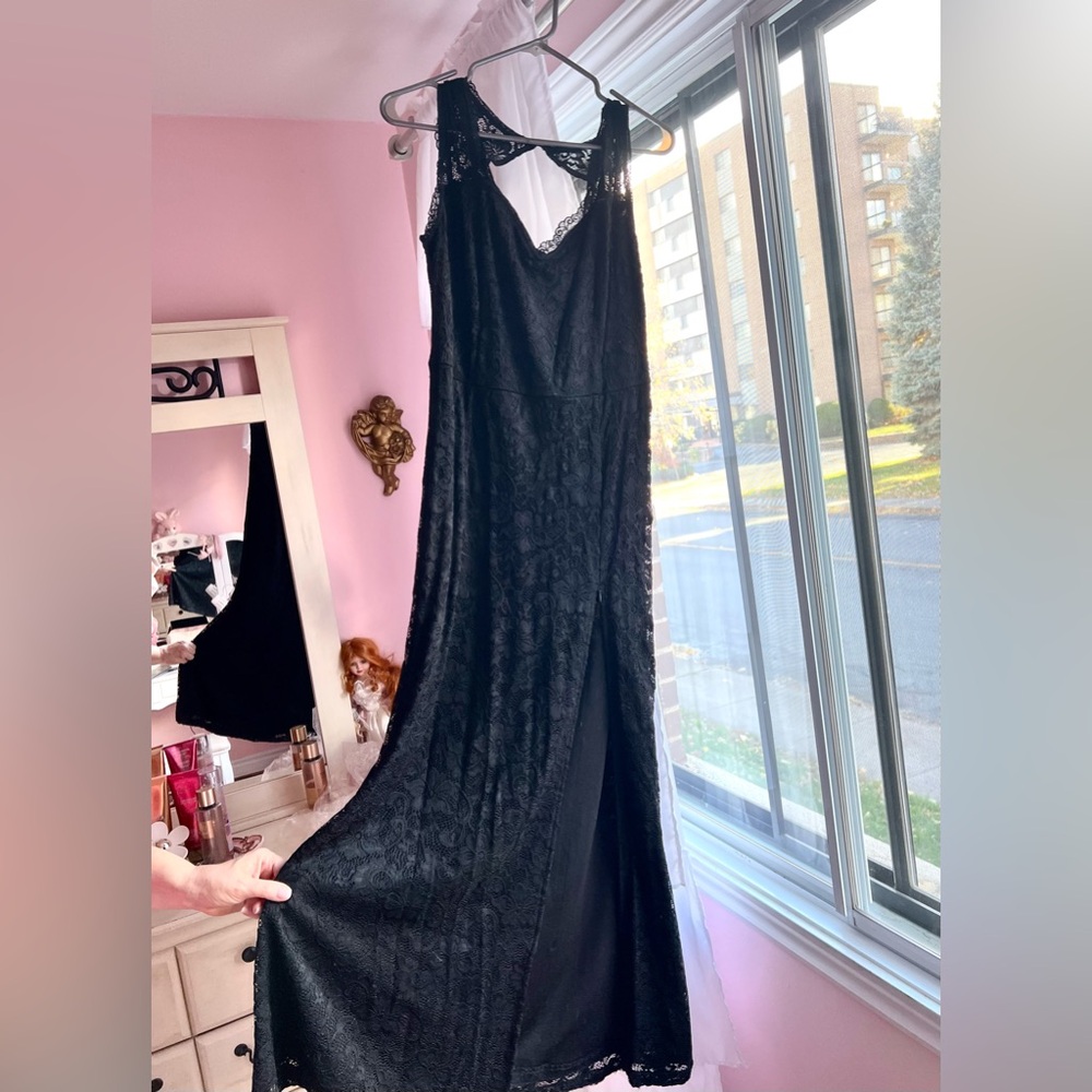 Black lace floor length evening gown